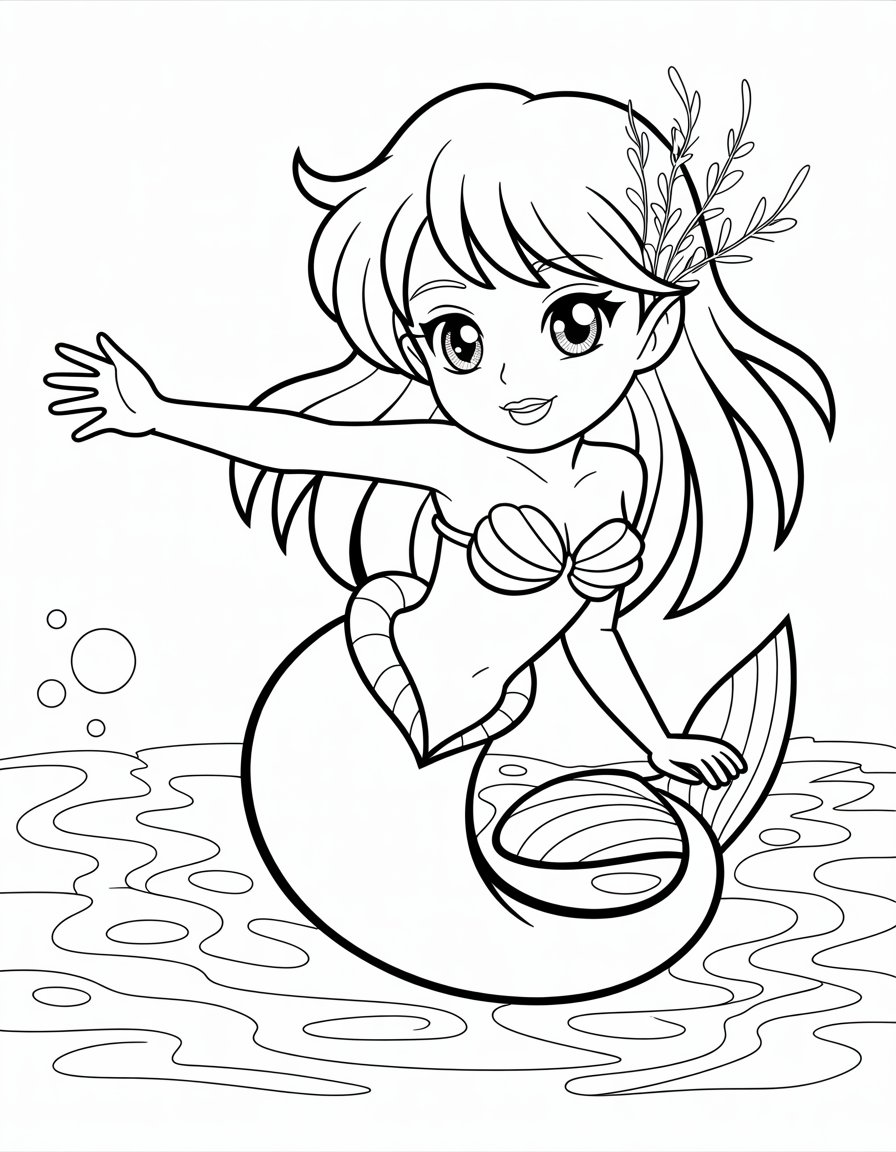 anime mermaid coloring page