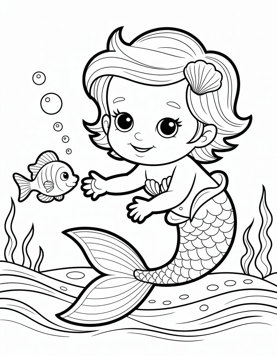 baby mermaid coloring page