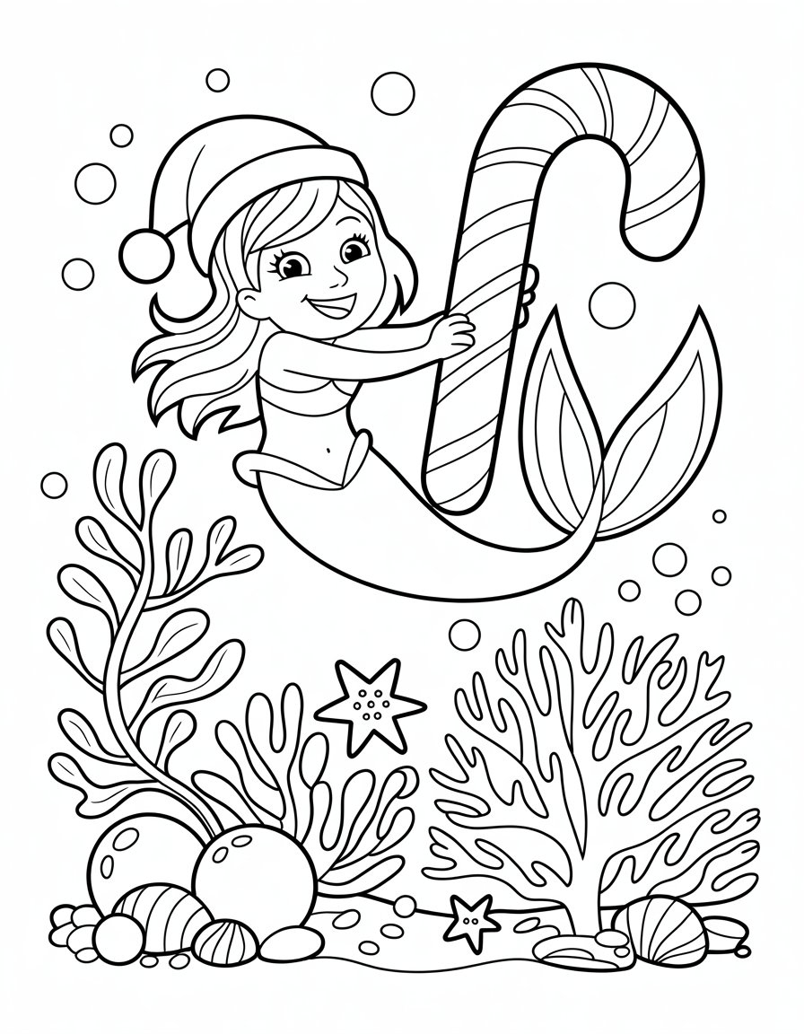 christmas mermaid coloring page