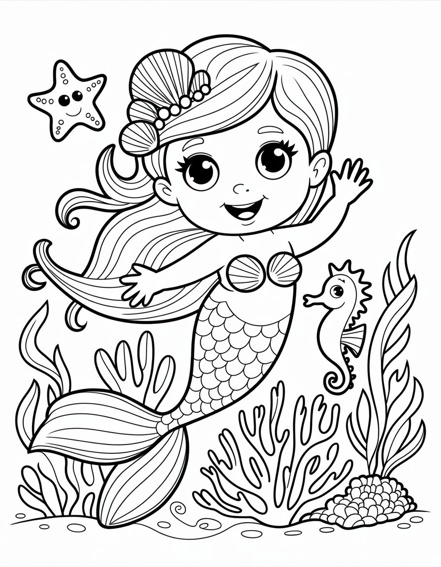 cute mermaid coloring page