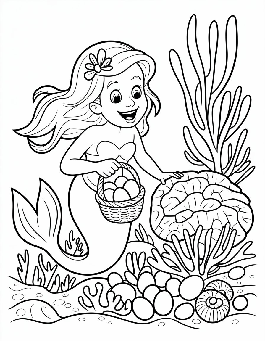 easter mermaid coloring page