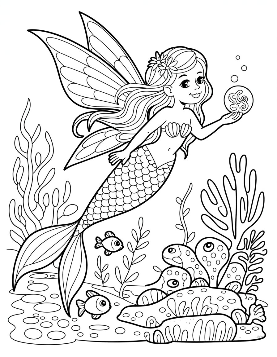 fairy mermaid coloring page