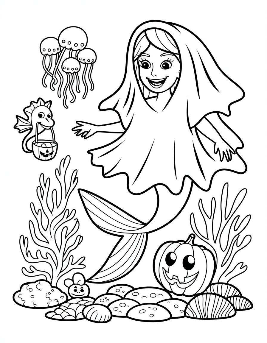 halloween mermaid coloring page
