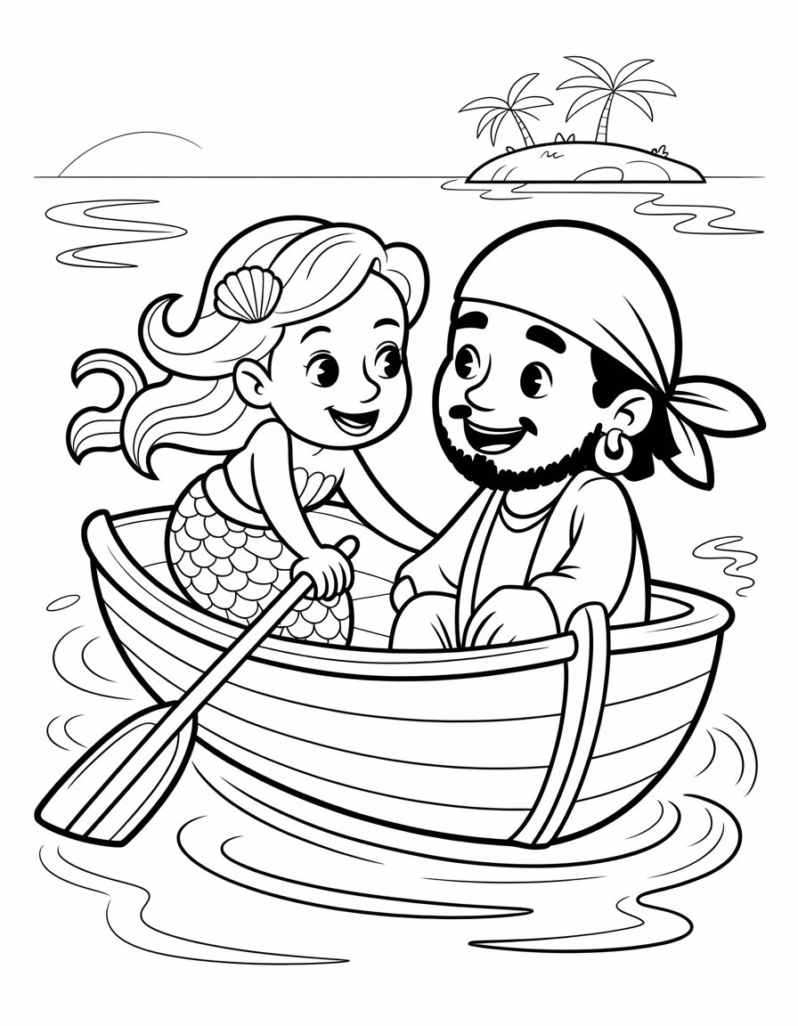 mermaid and pirate coloring page