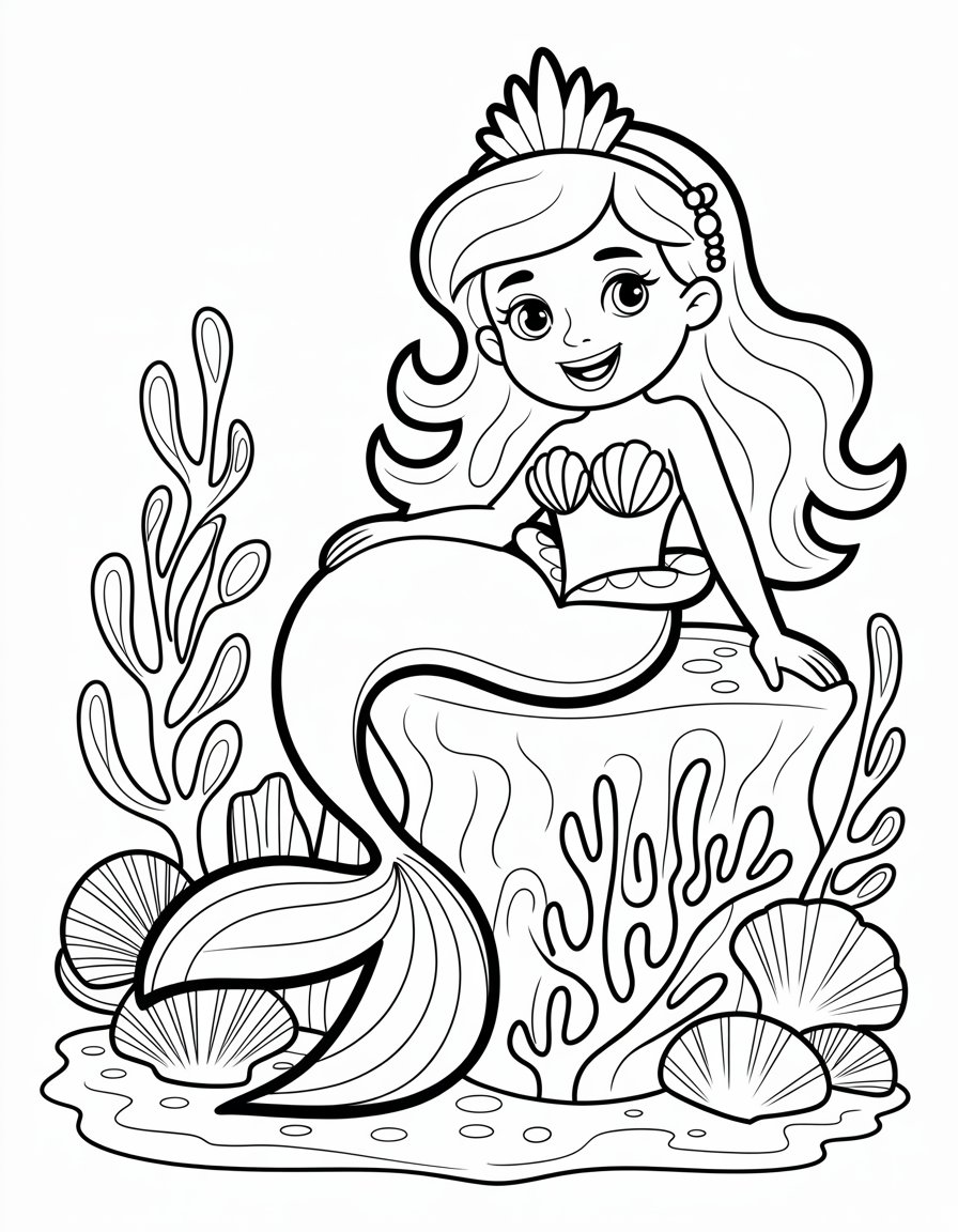 mermaid and princess coloring page