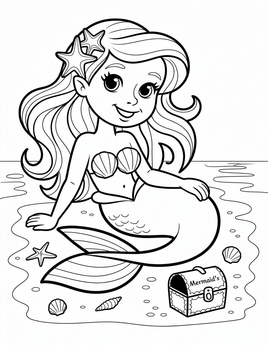 mermaid beach coloring page