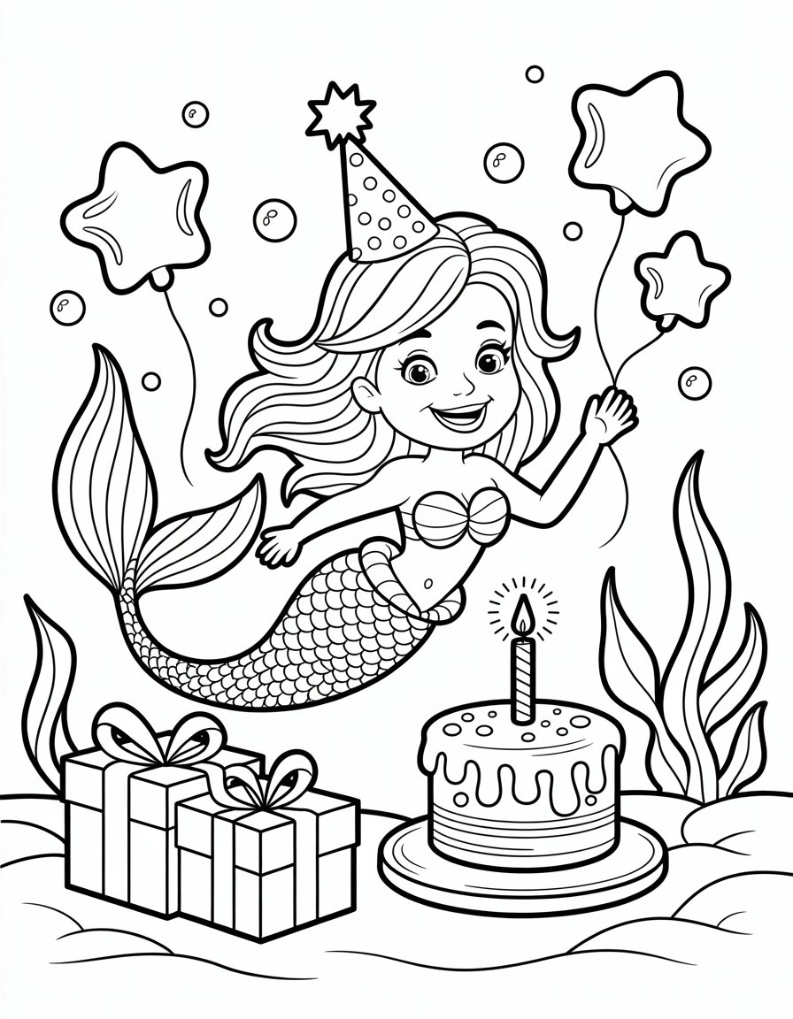 mermaid birthday coloring page