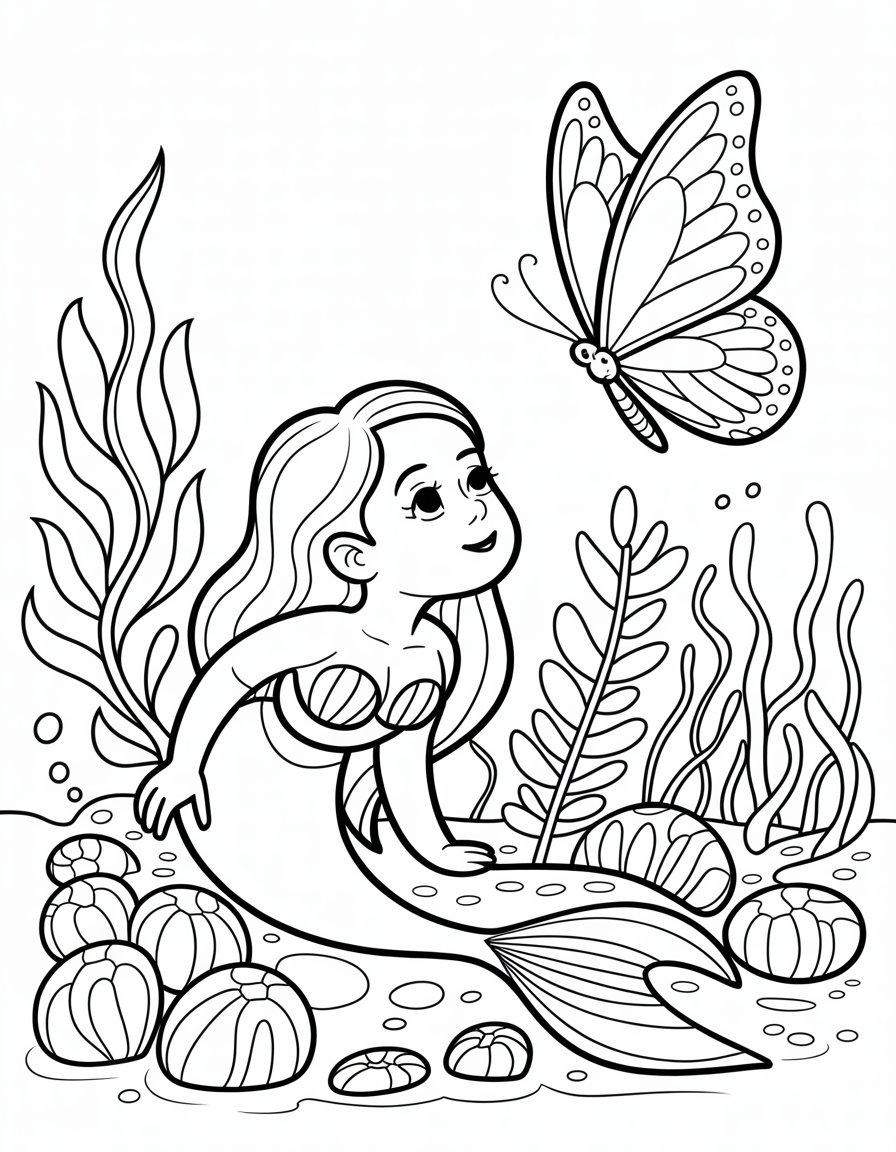 mermaid butterfly coloring page