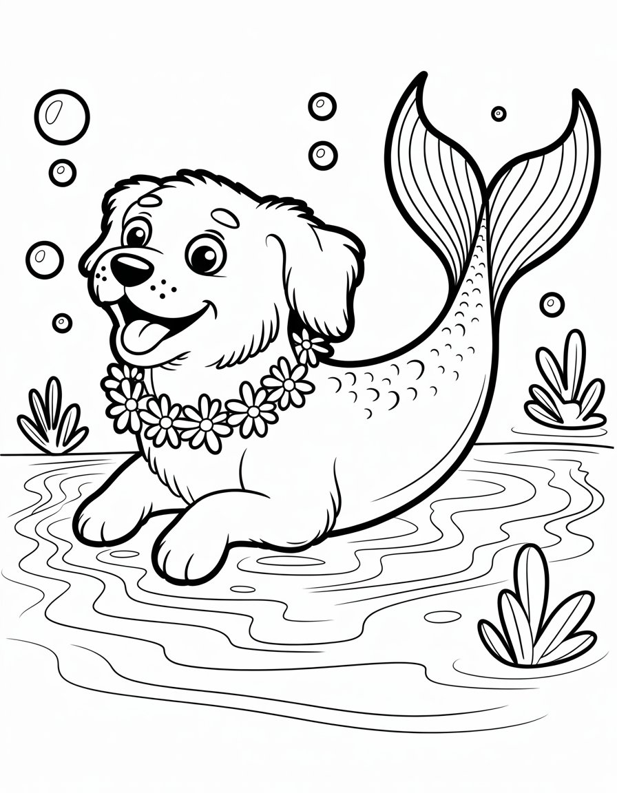 mermaid dog coloring page