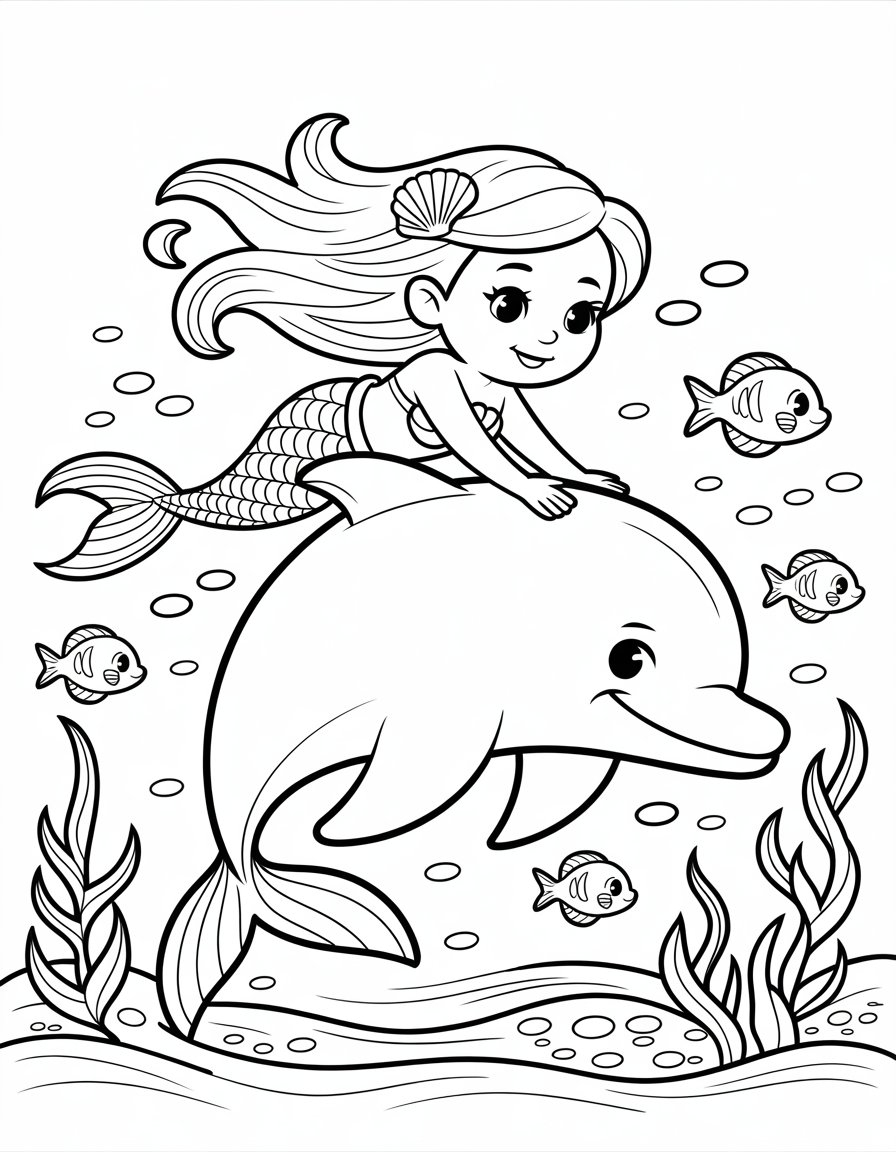 mermaid dolphin coloring page
