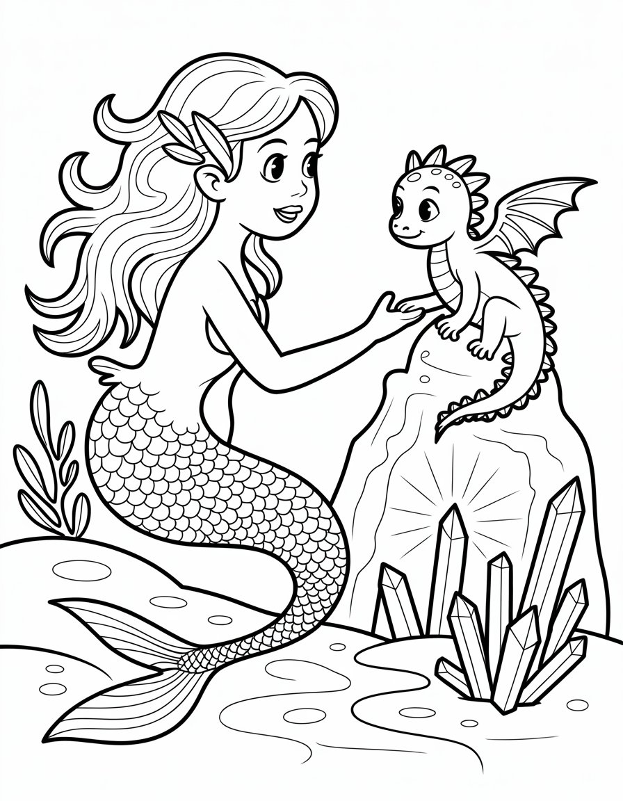 mermaid dragon coloring page