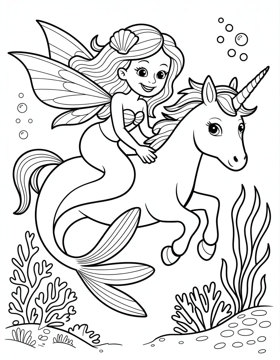 mermaid fairy unicorn coloring page