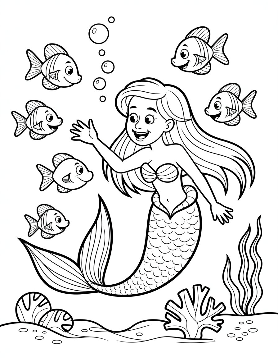 mermaid fish coloring page