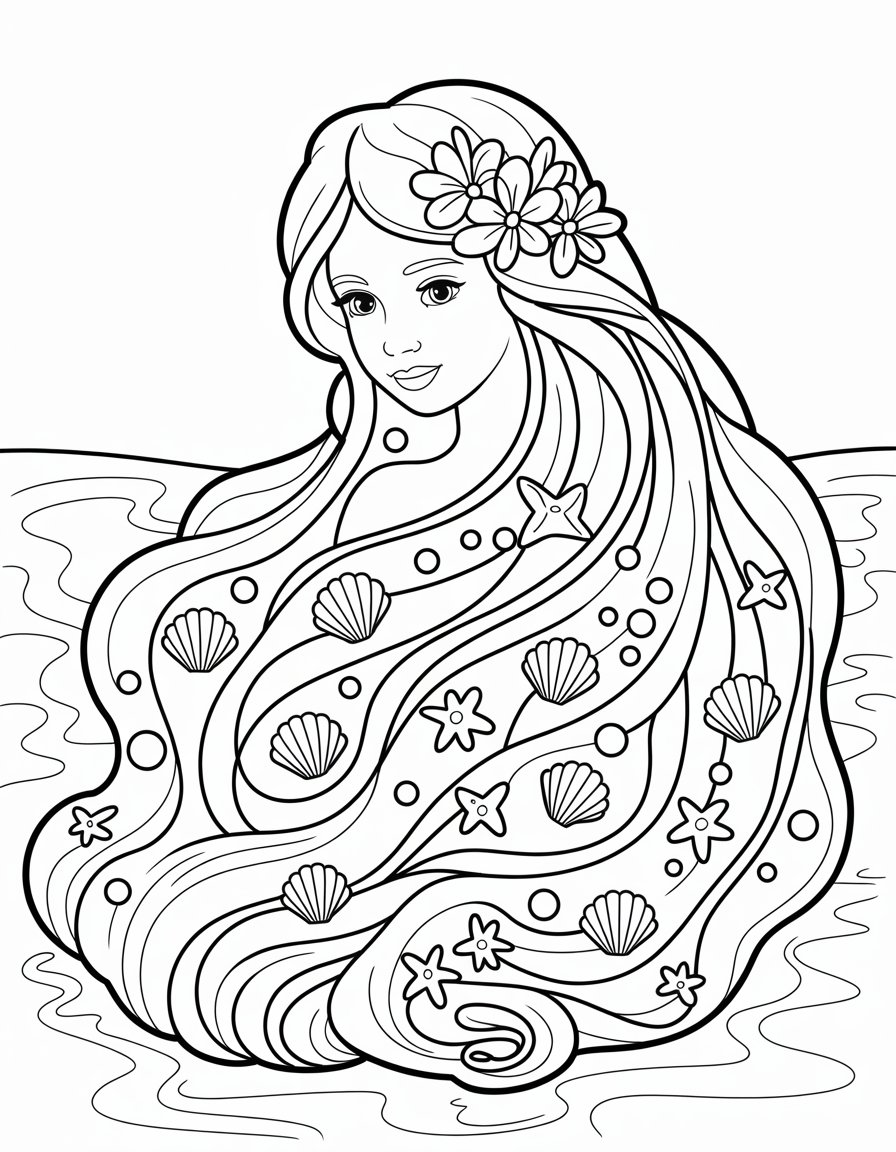 mermaid hair coloring page