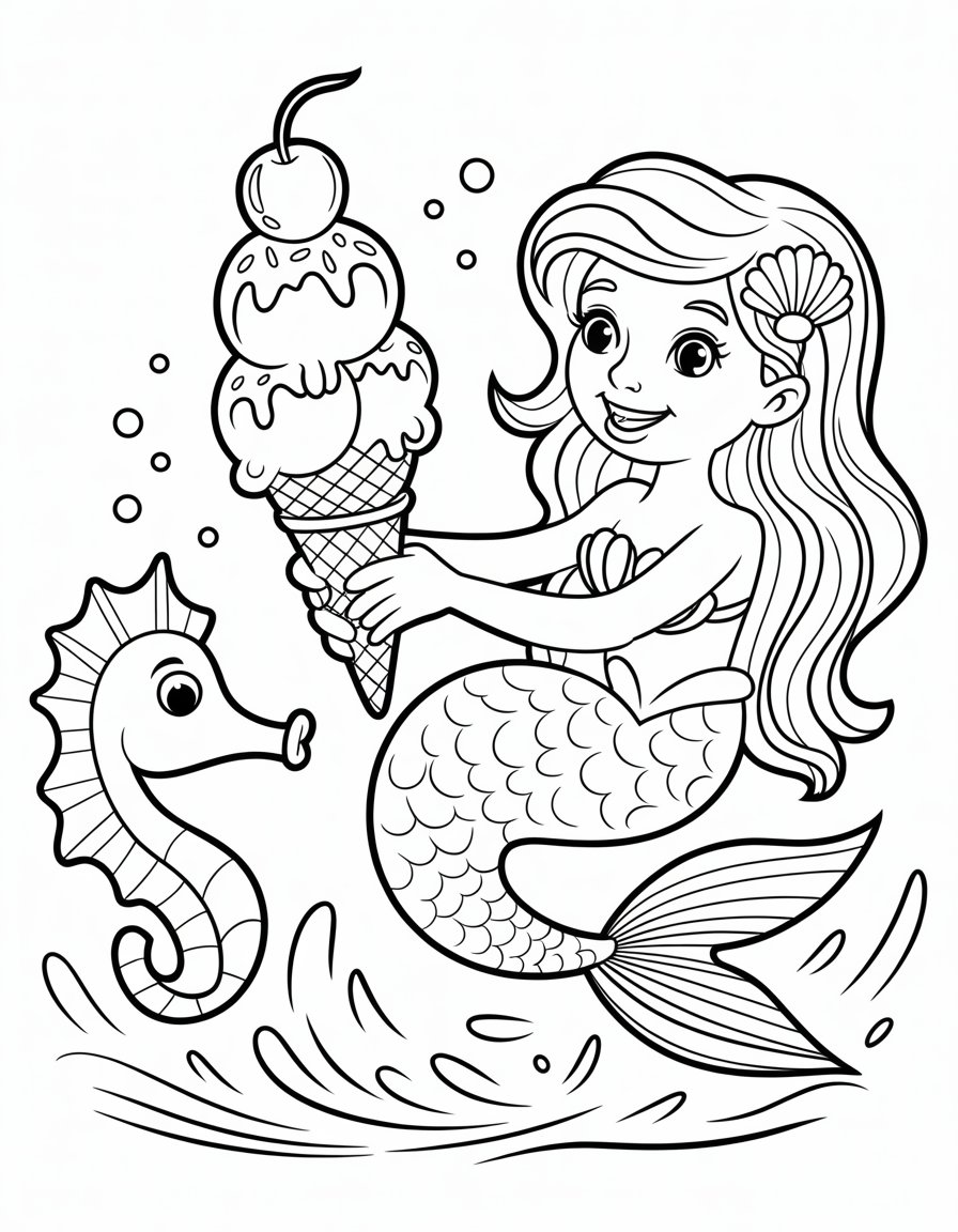 mermaid ice cream coloring page