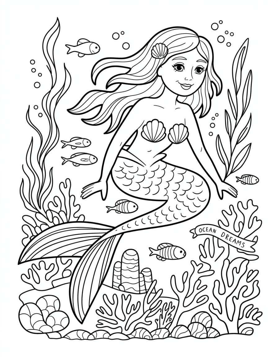 mermaid ocean coloring page