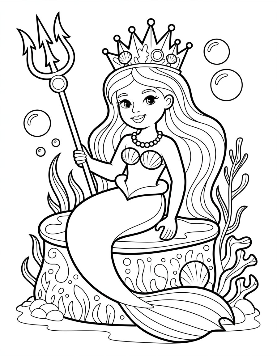 mermaid queen coloring page