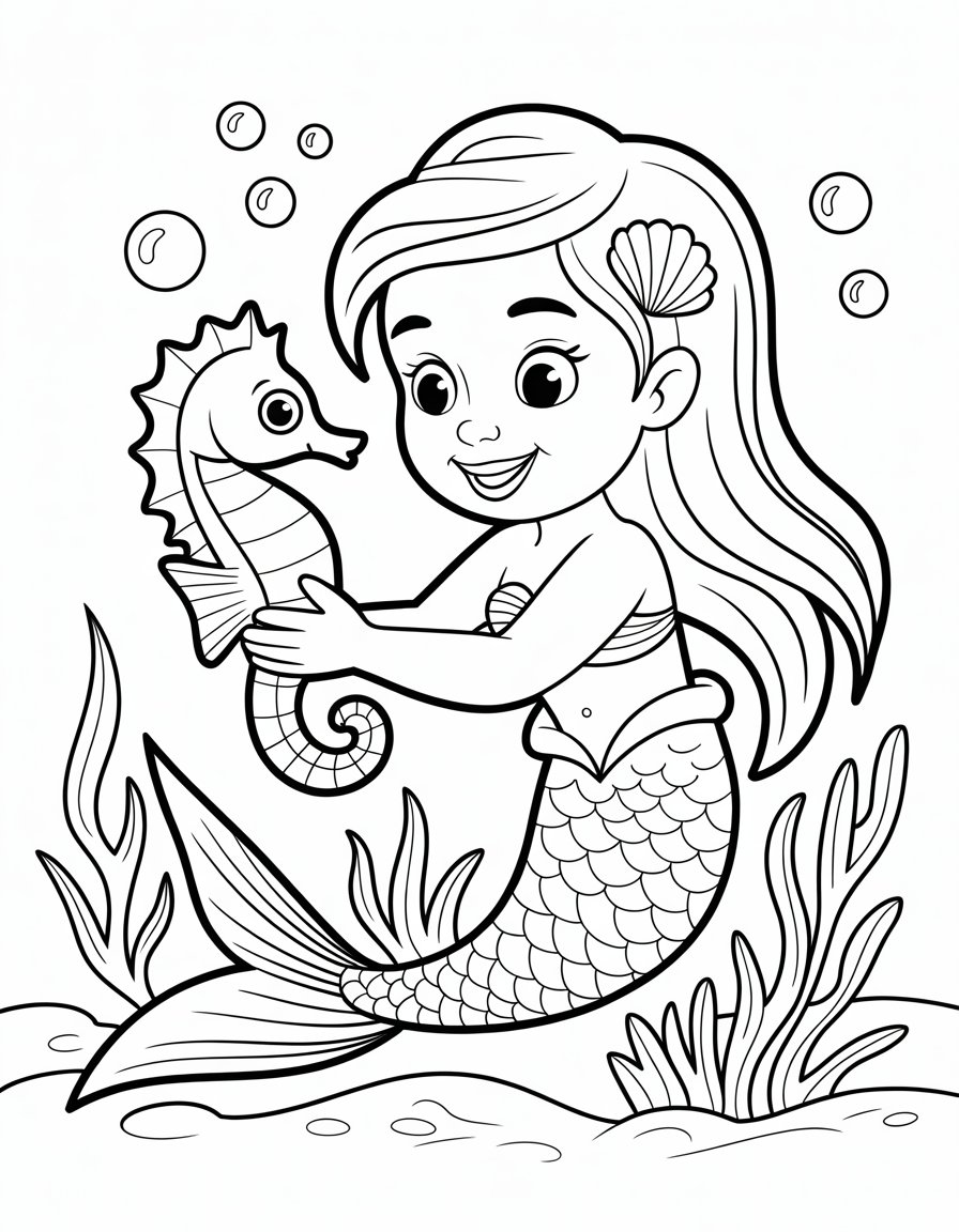 mermaid seahorse coloring page