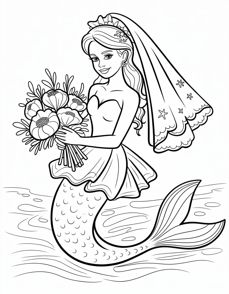mermaid wedding coloring page