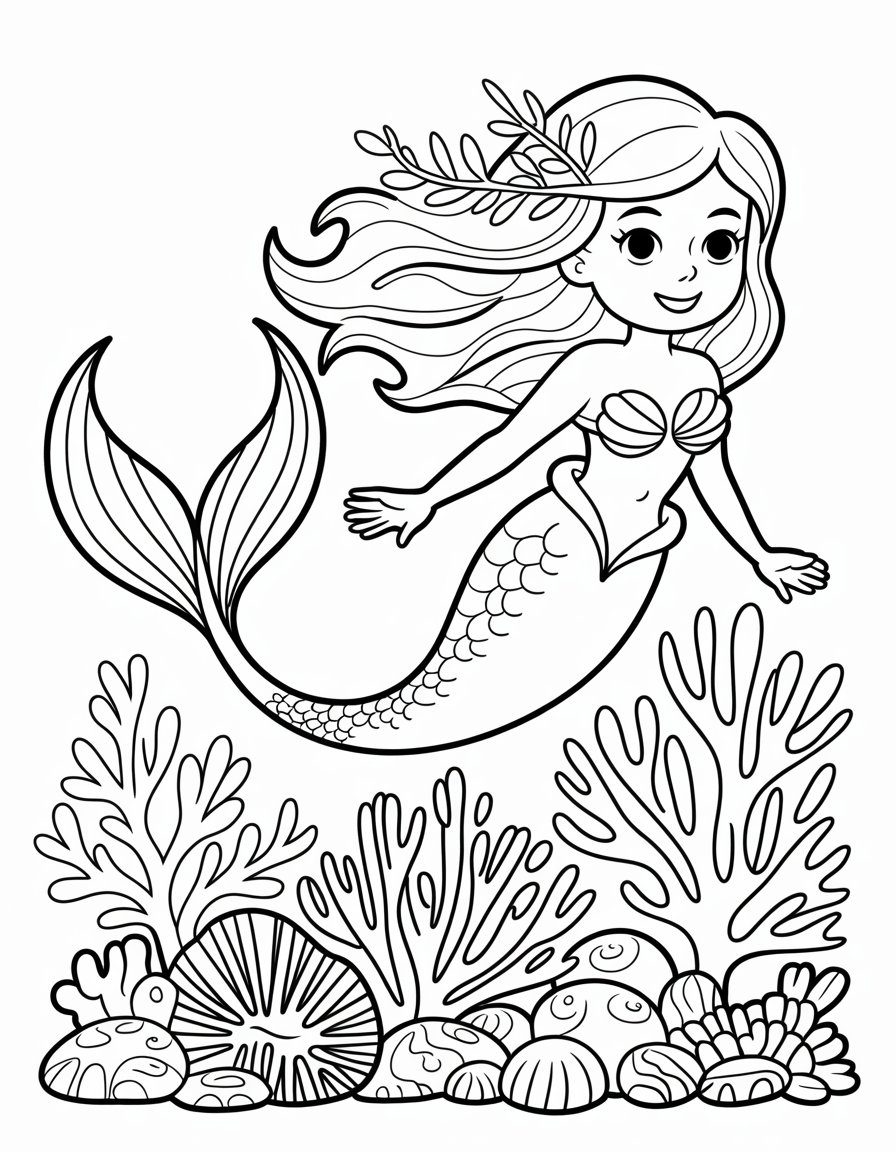 realistic mermaid coloring page