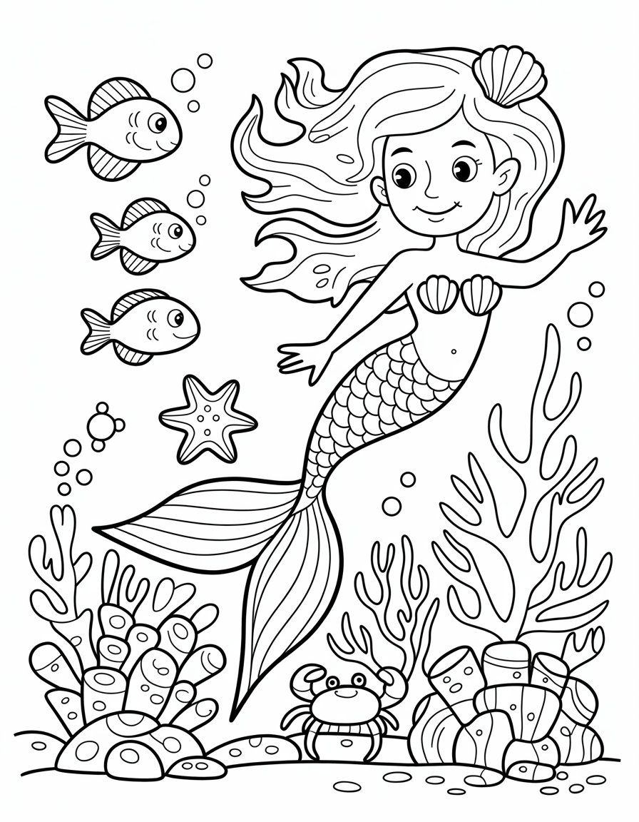 under the sea mermaid coloring page