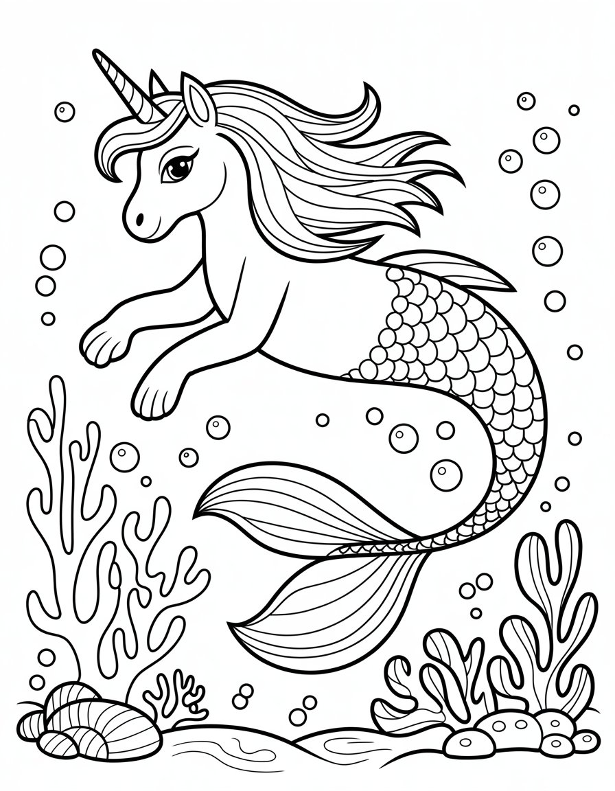 unicorn mermaid coloring page
