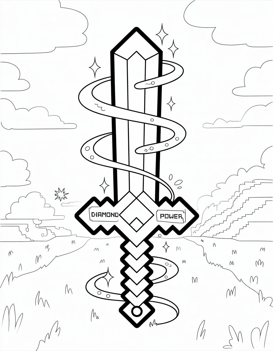 enchanted minecraft sword coloring page