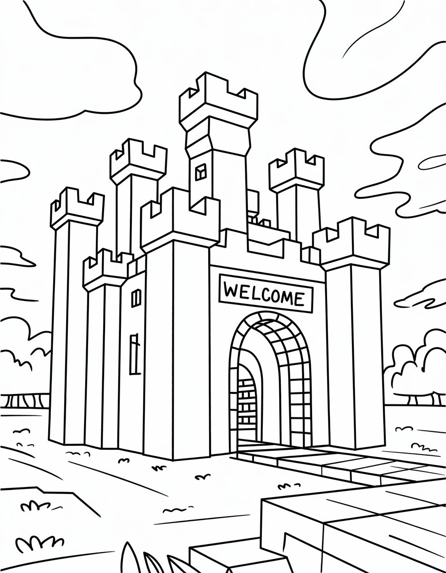 minecraft castle coloring page