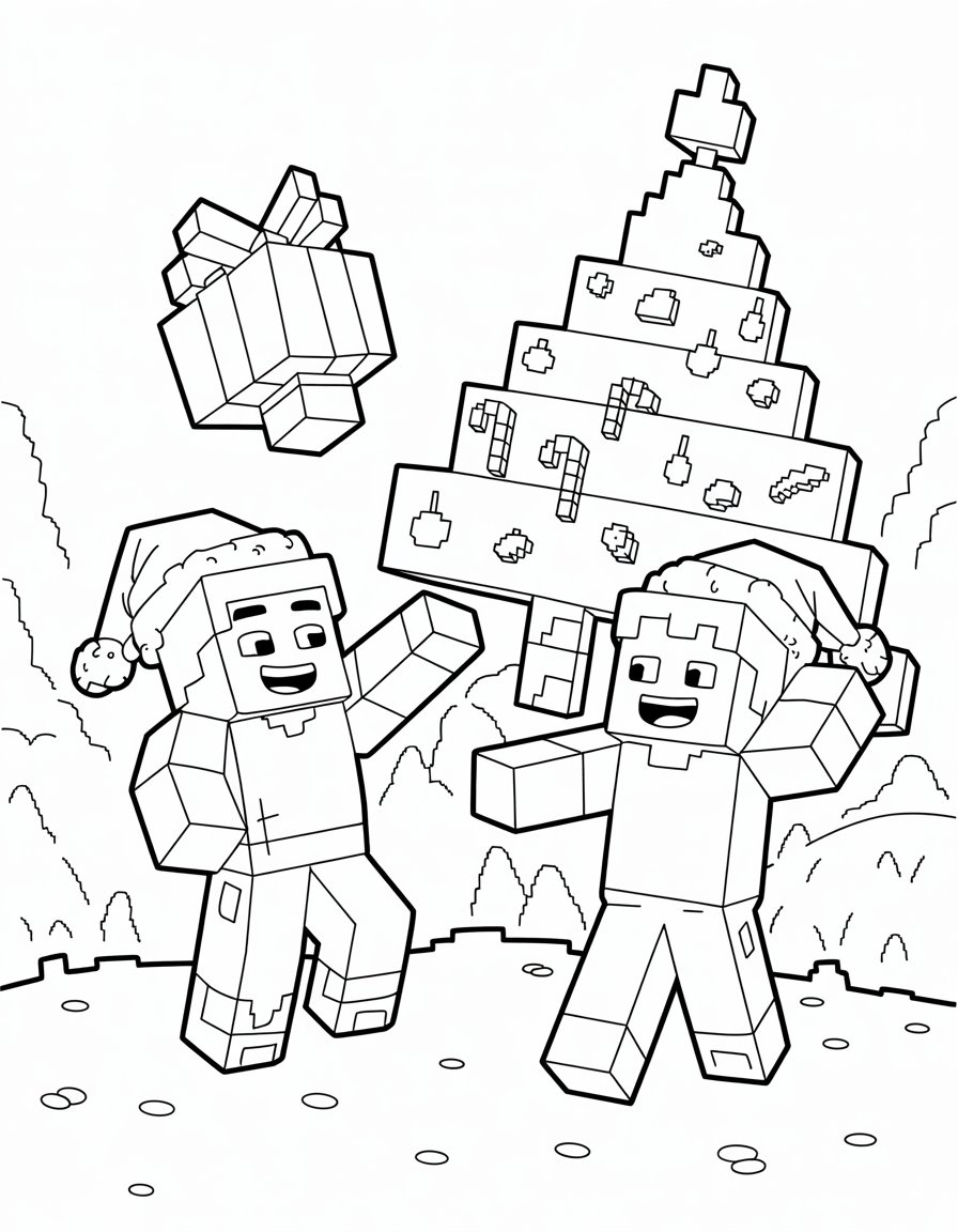 minecraft christmas coloring page