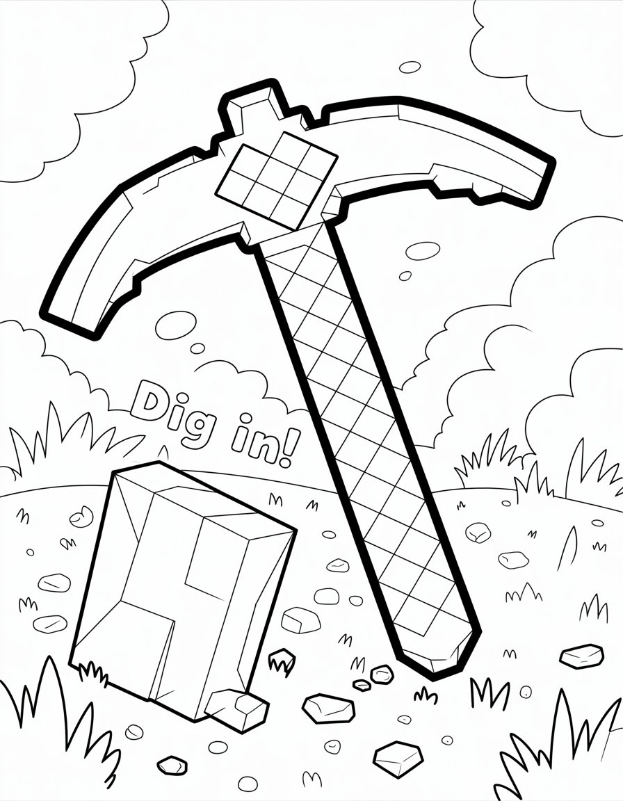 minecraft diamond pickaxe coloring page