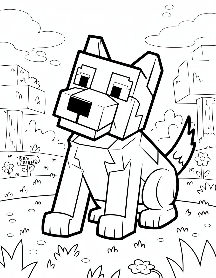 minecraft dog coloring page