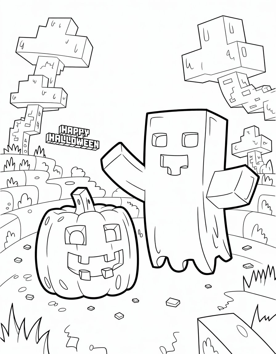 minecraft halloween coloring page