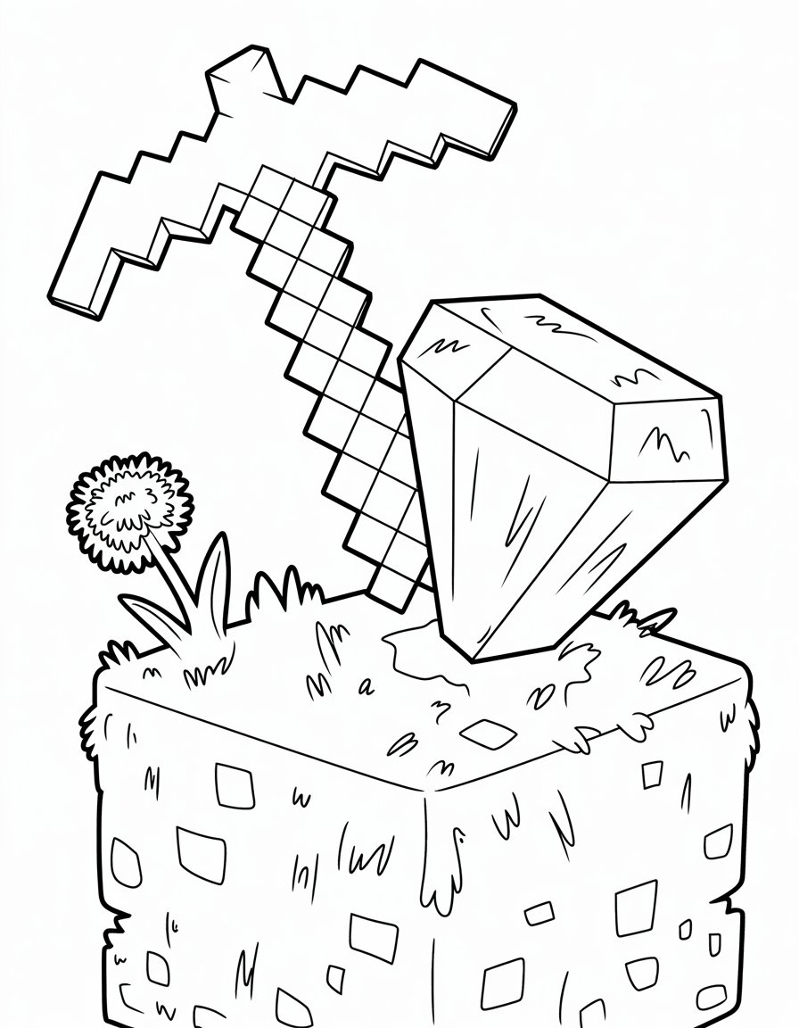 minecraft pickaxe coloring page