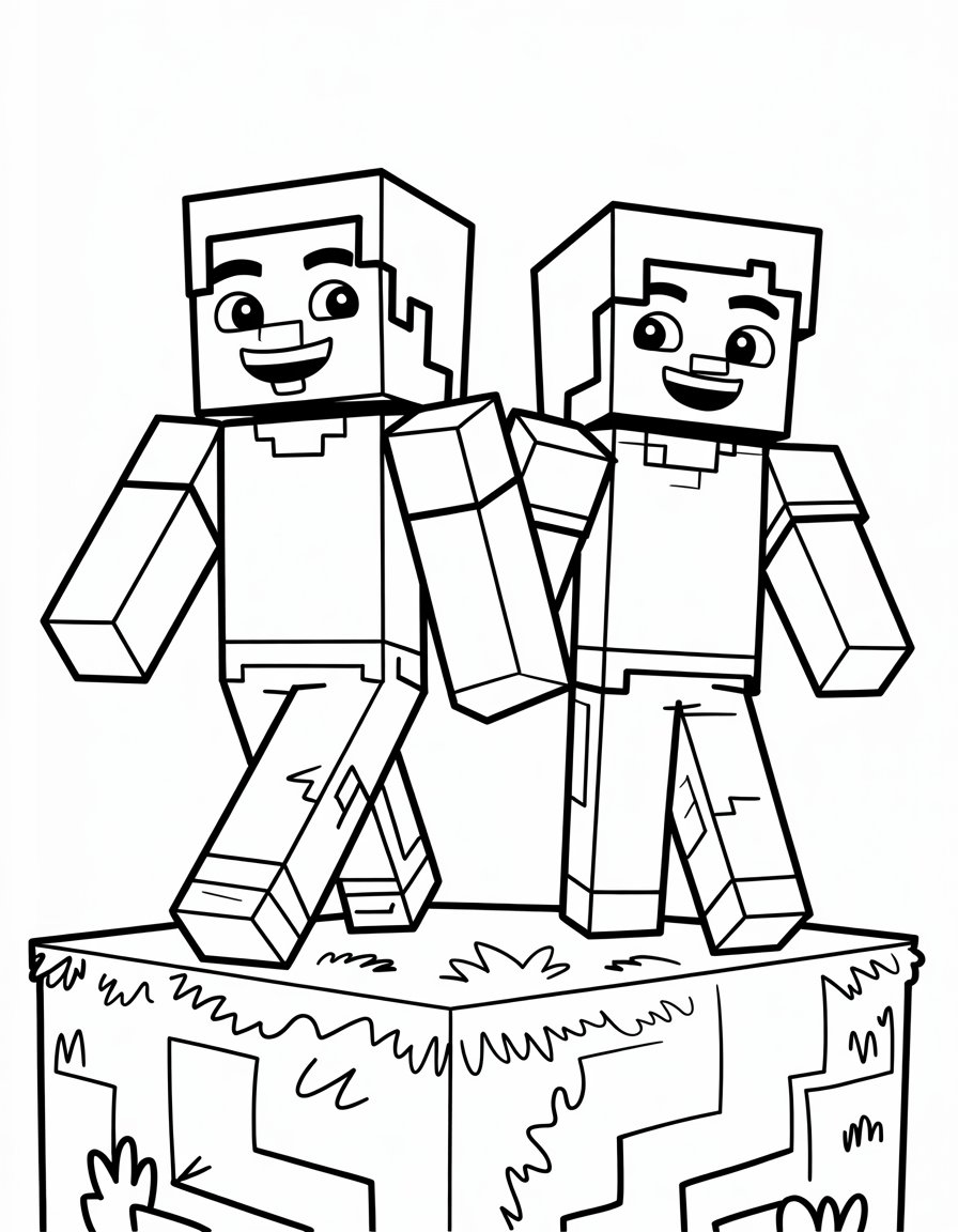 minecraft steve and alex coloring page