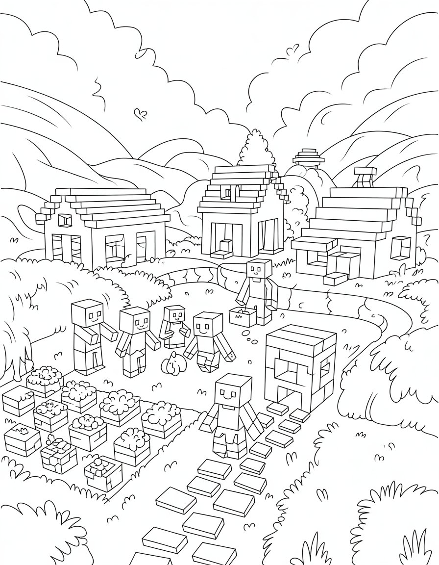 minecraft village coloring page