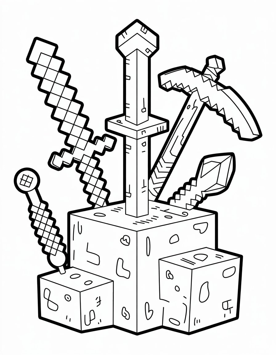 minecraft weapons coloring page