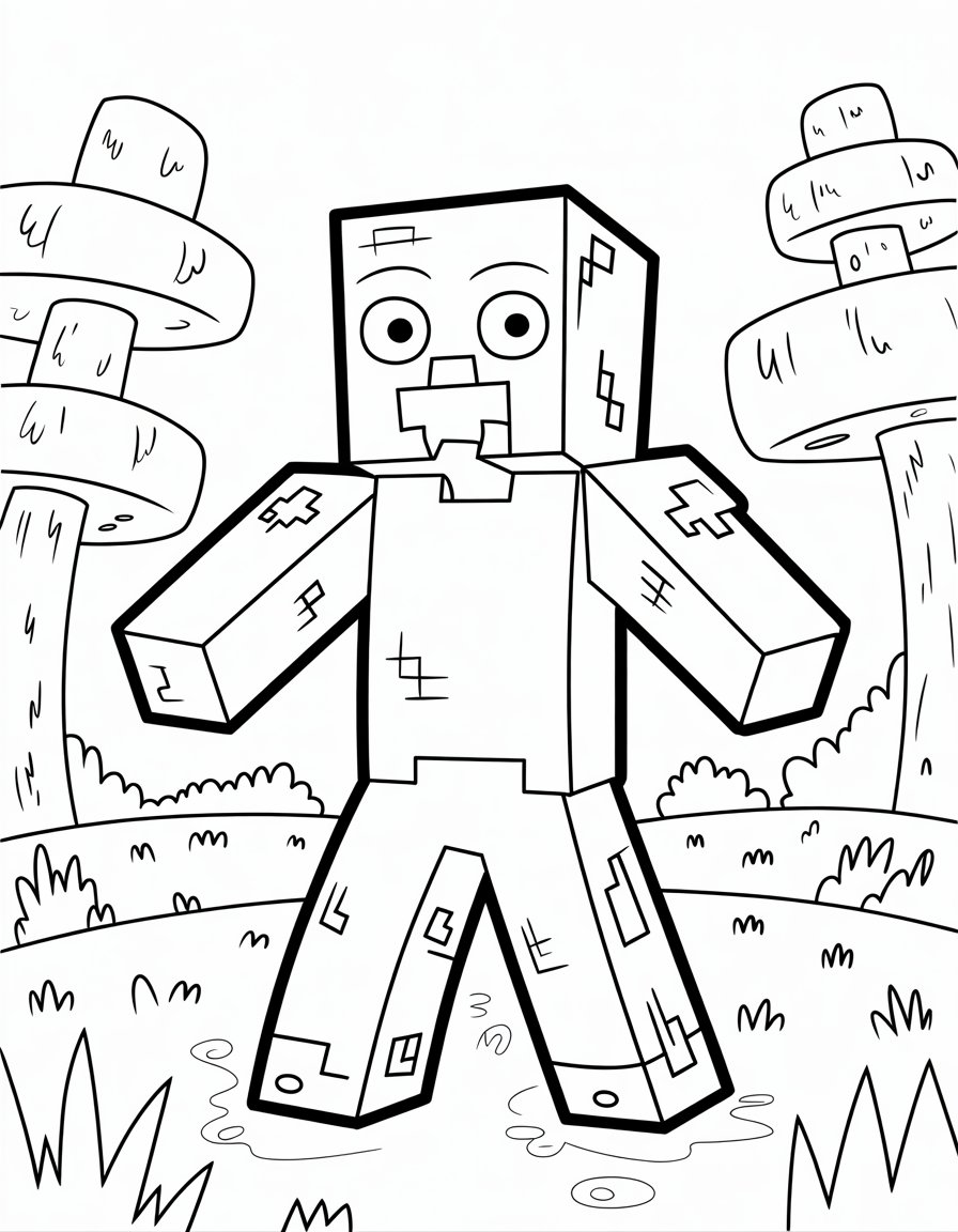 minecraft zombie coloring page