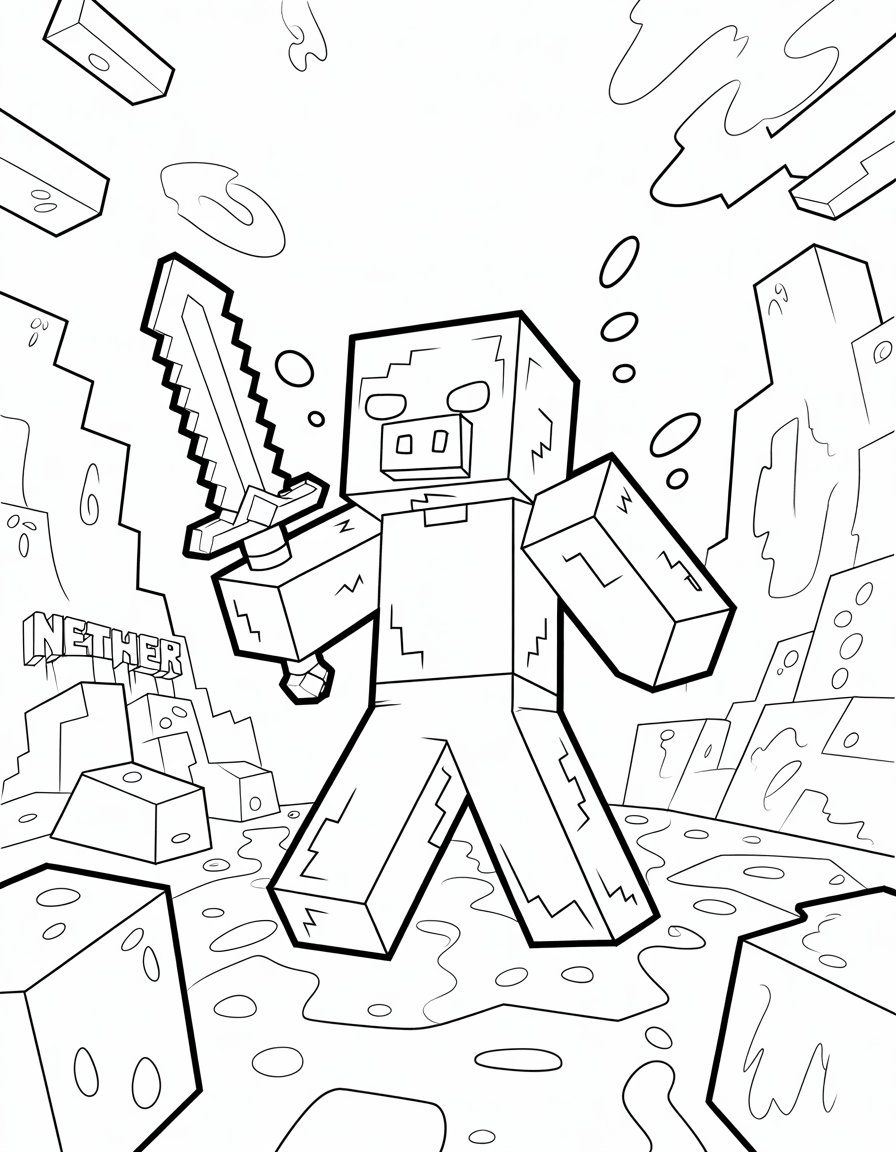 minecraft zombie pigman coloring page