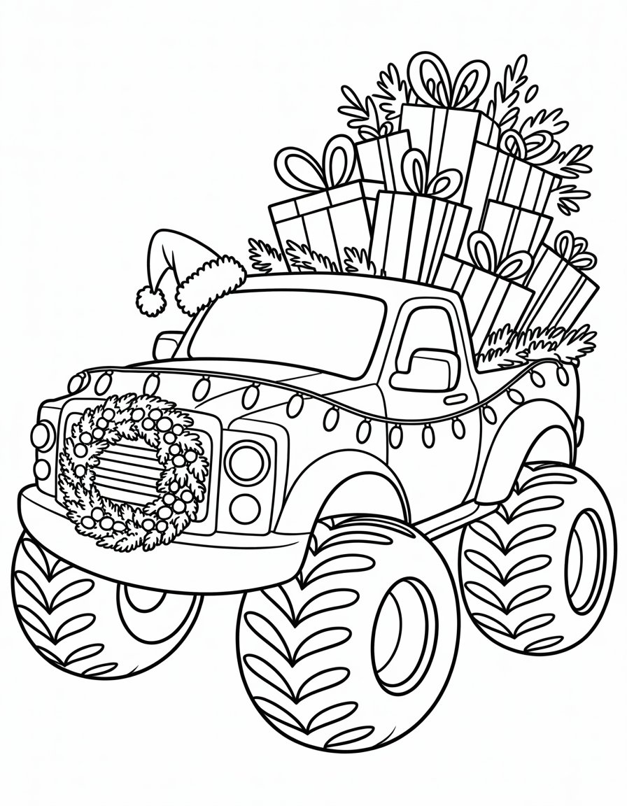 christmas monster truck coloring page