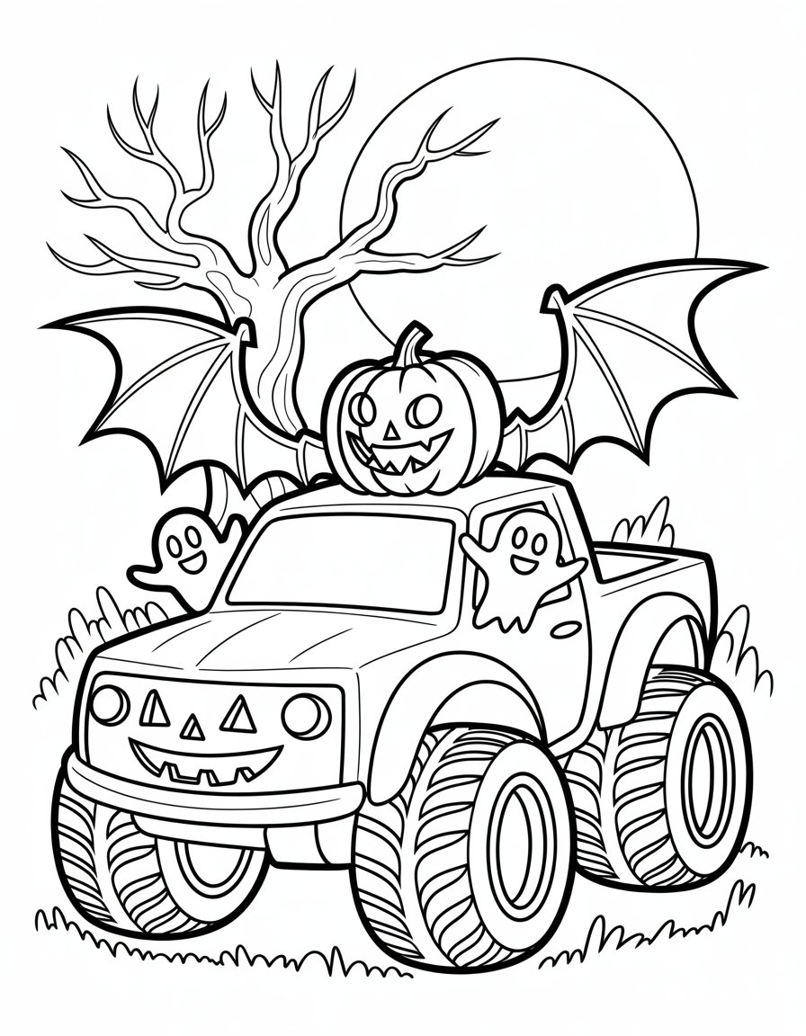 halloween monster truck coloring page