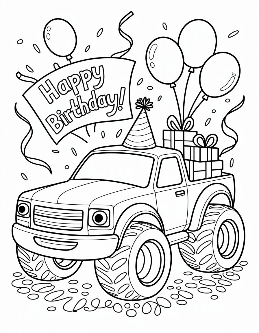 monster truck birthday coloring page