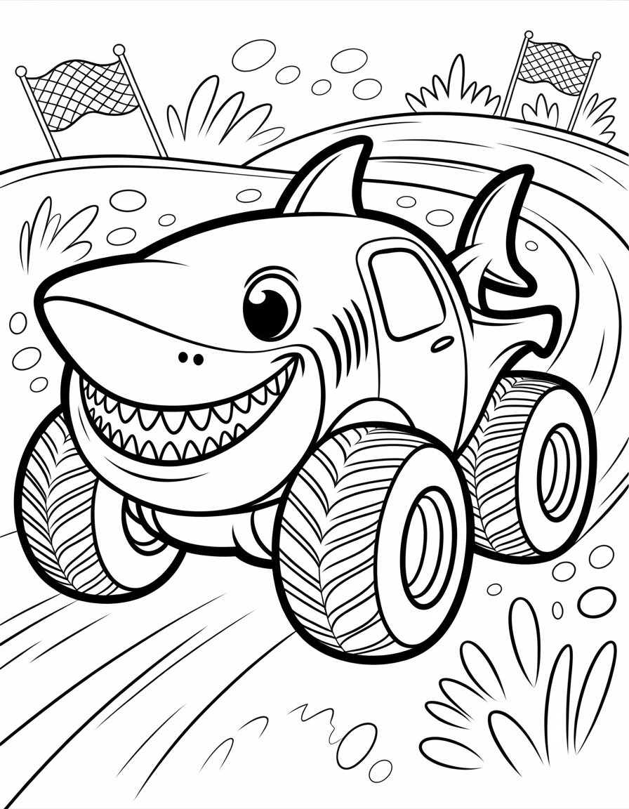 shark monster truck coloring page