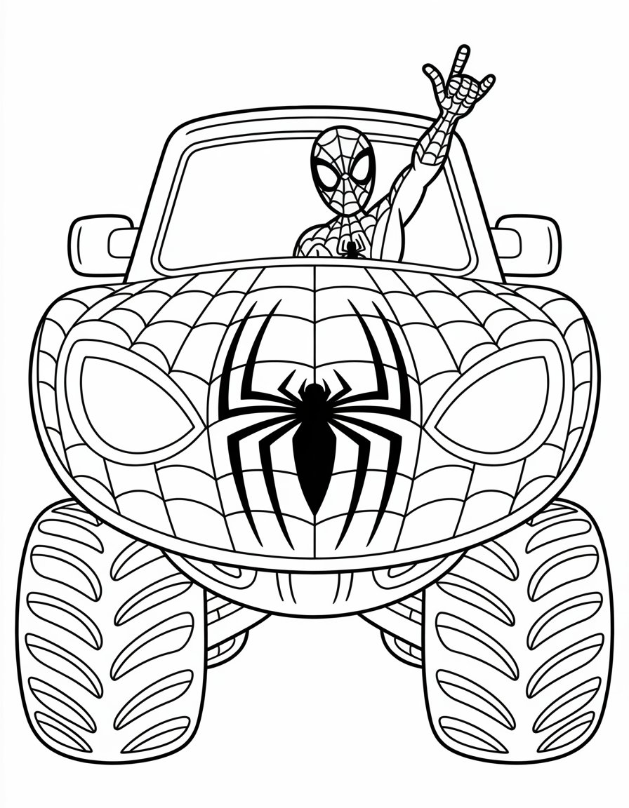 spiderman monster truck coloring page