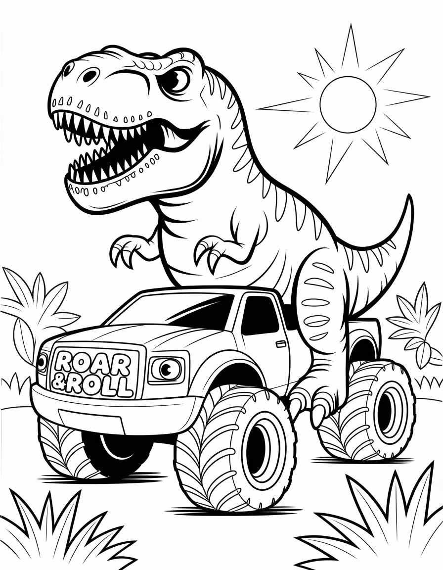 t rex monster truck coloring page
