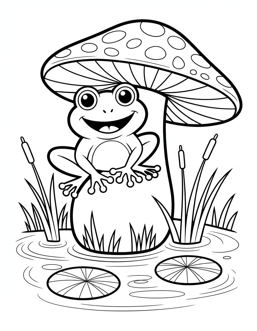 frog and mushroom coloring page