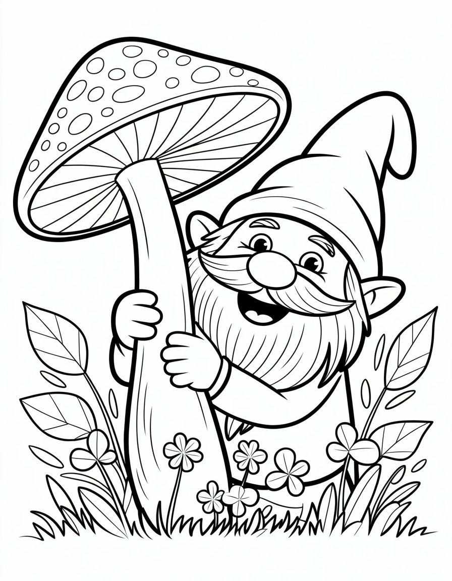 gnome and mushroom coloring page