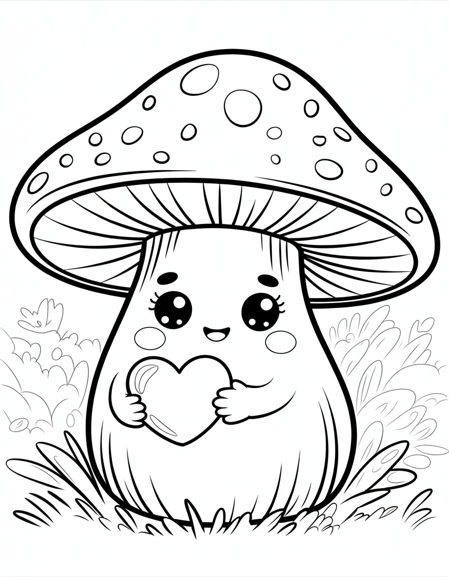 kawaii mushroom coloring page