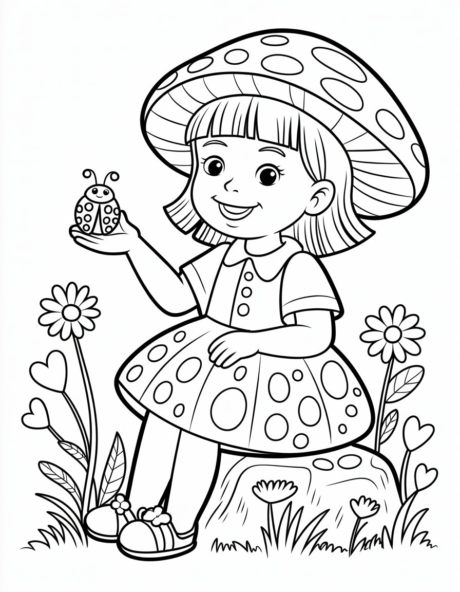 mushroom girl coloring page