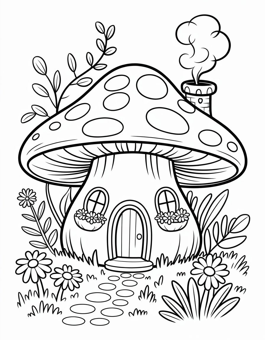mushroom house coloring page