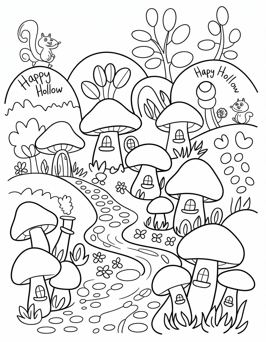 mushroom village coloring page